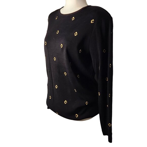 Vtg 90s Outlander Collection Black Gold Beaded Tunic Sweater Wool Blend Medium - Picture 4 of 6